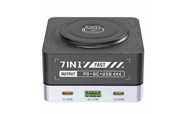 7-IN-1 WLX-R8C Magnetic Wireless Smart Multi-Port Desktop Charger 80W