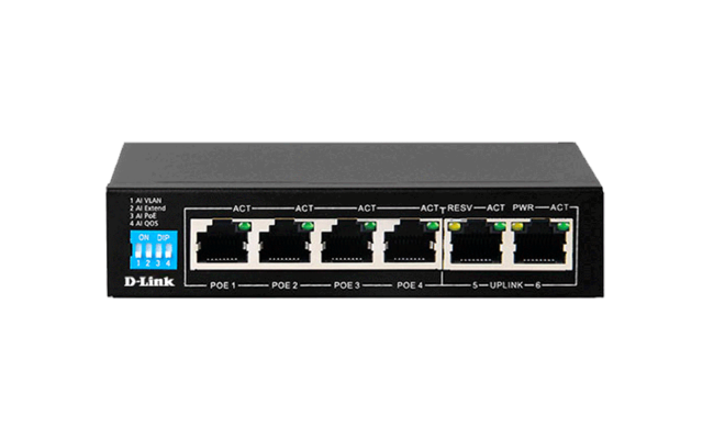 D-Link DES-F1006P-E/E 6-Port 10/100 Switch with 4 PoE Ports and 2 Uplink Ports EU Plug
