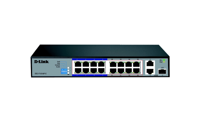 D-Link DES-F1016P-E 16-Port 10/100 Long Range PoE+ Surveillance Switch