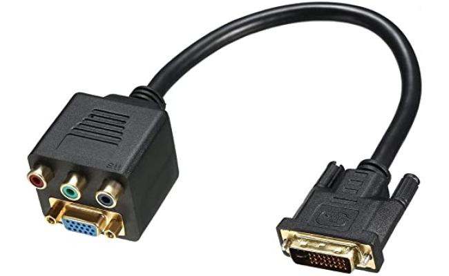 DVI to VGA RCA Splitter Cable 24+5 Male to 3 RCA Female Dual Link Y Video Cable 1ft 30cm Black for HDTV Projector