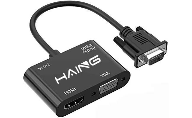HAING 2 IN 1 VGA to HDMI+VGA Adapter with Audio