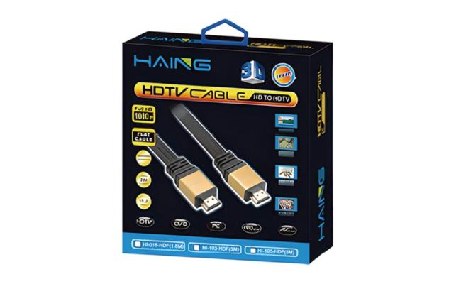 HAING HI-0105-HDF Flat HDMI V1.4 Cable High Speed + Ethernet Gold 3d HD HDTV Lead -5M
