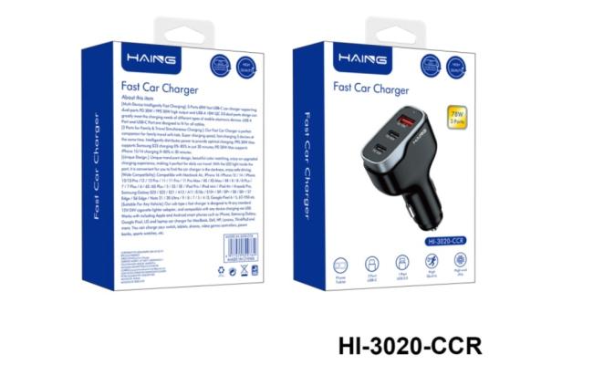 HAING HI-3020-CCR Fast Car Charger 3 Ports 78W