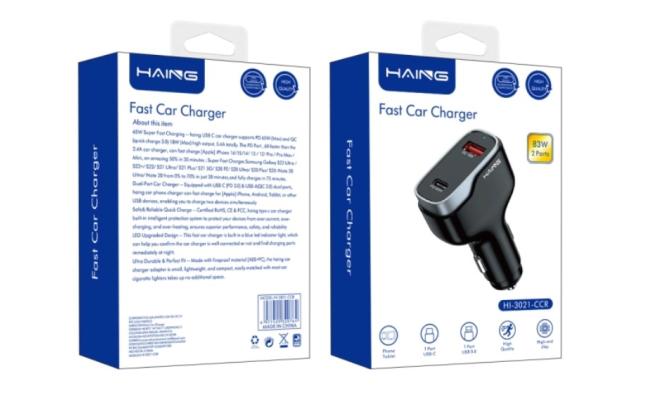 HAING HI-3021-CCR Fast Car Charger 2 Ports 83W