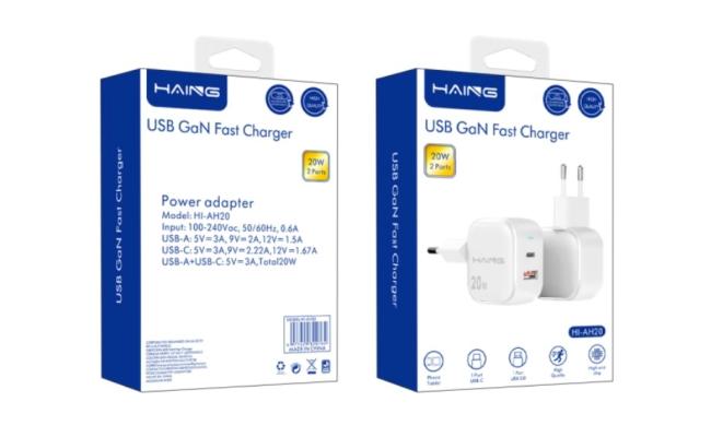 HAING HI-AH20 USB GaN Fast Charger 20W 2 ports