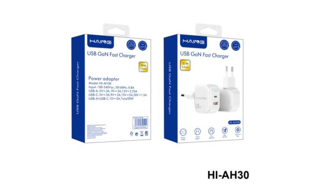 HAING HI-AH30 USB GaN Fast Charger 30W 2 ports