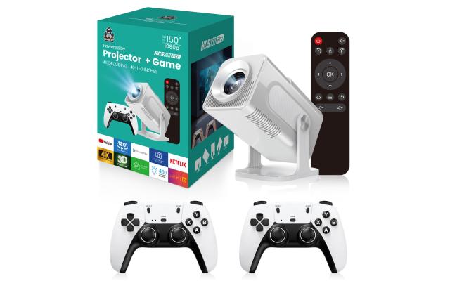 HCS350 Pro 4K Projector 1280*1080P Built-in 30000 Games with 2 Wireless Controllers