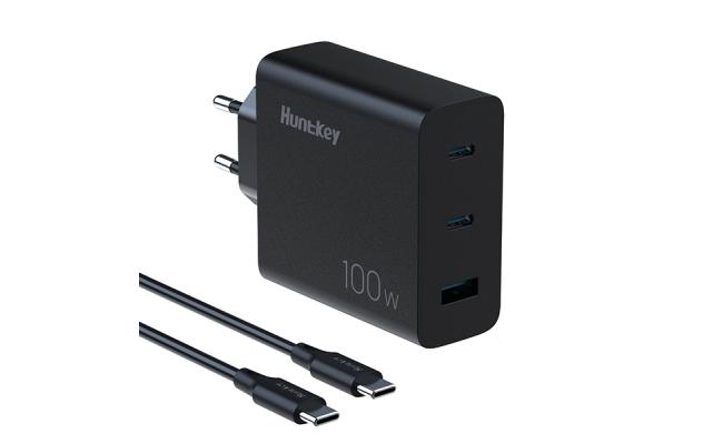 Huntkey 100W GaN PD Wall Charger 2 Pin Plug with Type-C Cable