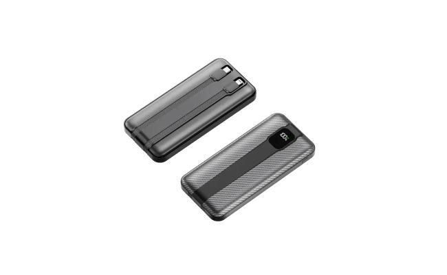 Huntkey PL02-10K 10000mAh Digital Display Power Bank with Built-in Dual Cables 22.5W -Black