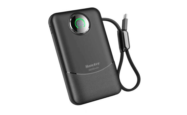 Huntkey PL03-10K 10000mAh Power Bank with Built-in USB-C Cable 22.5W -Black