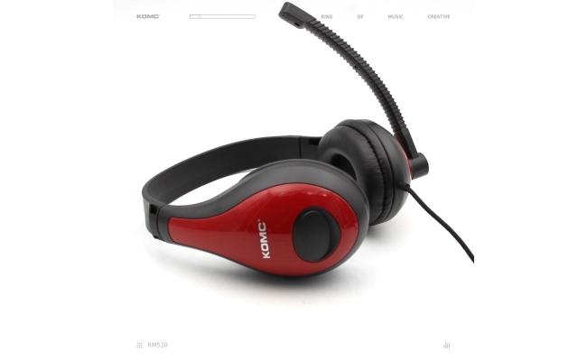 KOMC KM-520 Black Red Over Ear Headphones with Mic for Extraordinary Hearing Experience