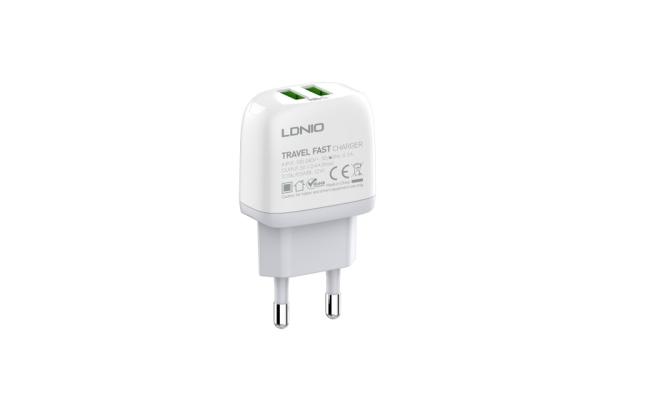 LDNIO A2219 Fast Wall Charger 2.4A Dual USB + Type C Cable