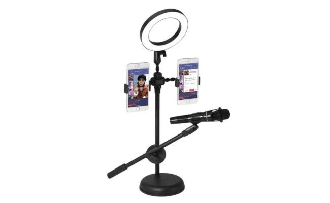 Mobile Phone Stand Live Voice Professional Microphone Mic Stand LED Selfie Light Holder