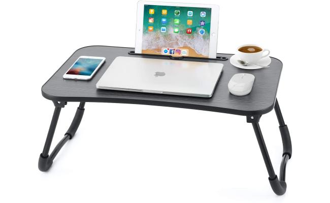 NNEWVANTE Laptop Desk ZS28 Bed Table Tray with iPad Slots (Black , Pink)