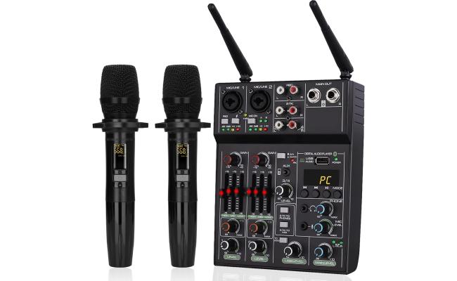 Professional K2 All-in-One 5 Channel Bluetooth Mixer with Two Mics 48V