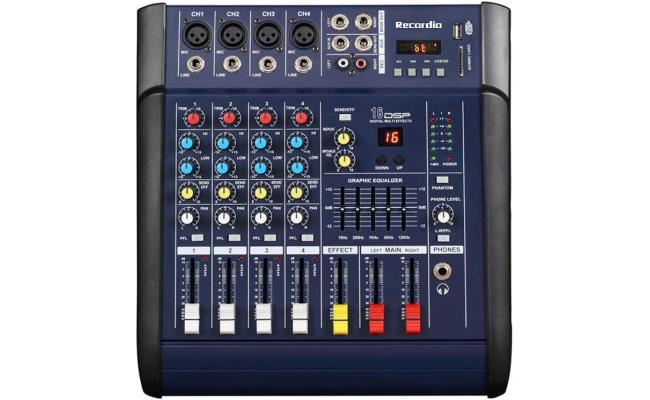 Professional PMX402D Mixer with USB DJ Sound Mixing Console 4 Jack Channel Amplifier